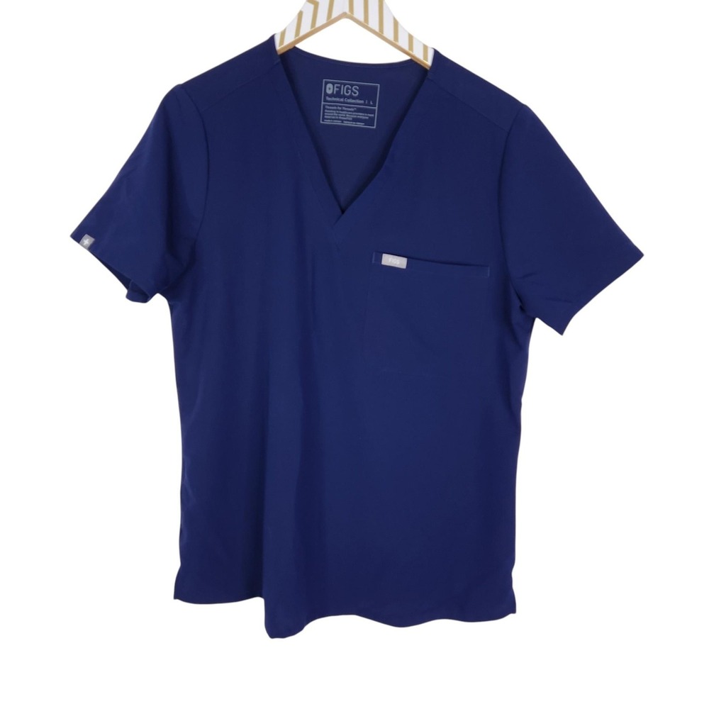 FIGS Catarina Scrub Top Womens Large Blue Medical Uniform Chest Pocket V Neck